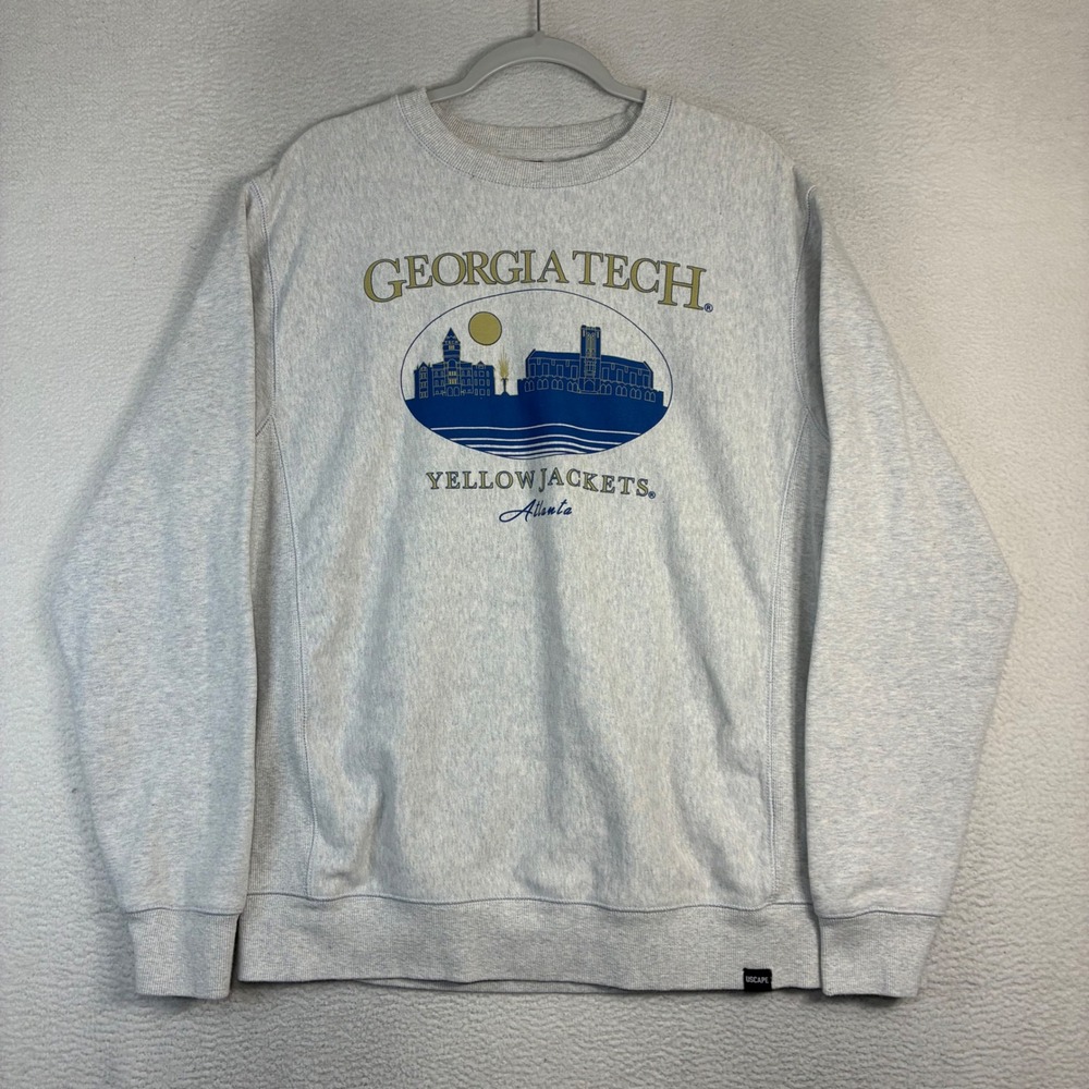 Georgia Tech Crewneck Sweatshirt Men M Gray Yellow Jackets Atlanta Pullover Y2K